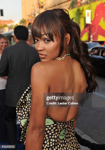 Actress Meagan Good arrives at the Los Angeles Premiere of "The Love Guru" at Grauman's Chinese Theatre on June 11, 2008 in Hollywood, California.