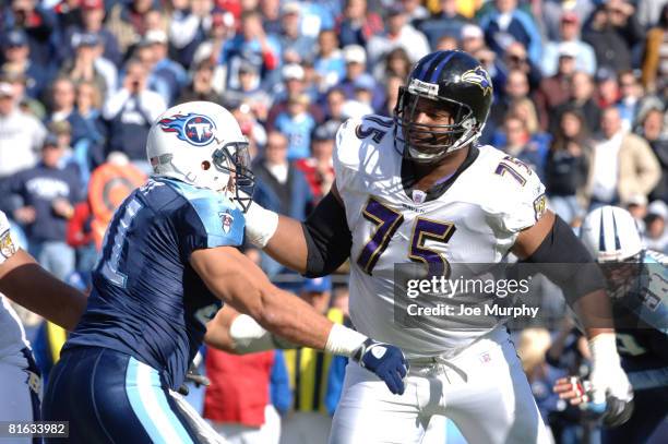 Jonathan Ogden of the Baltimore Ravens during a game between the Baltimore Ravens and Tennessee Titans at LP Field in Nashville, Tennessee on...