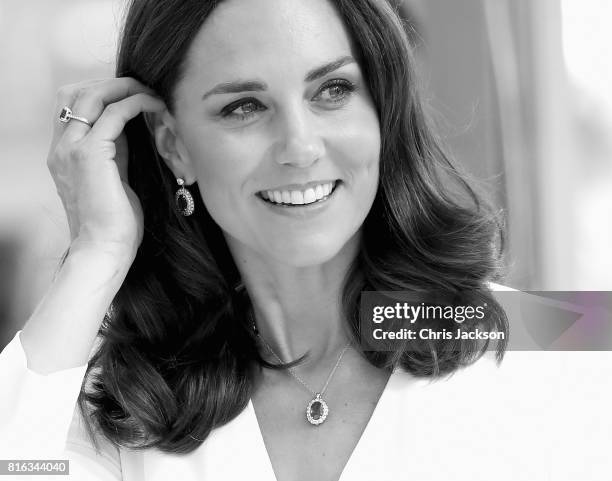 Catherine, Duchess of Cambridge arrives with Prince William, Duke of Cambridge to meet young entrepreneurs during a reception at the Heart, Spire...