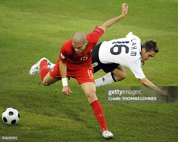 Germany's defender Philipp Lahm and Portuguese defender Pepe vies for the ball during the Euro 2008 Championships quarter-final football match...