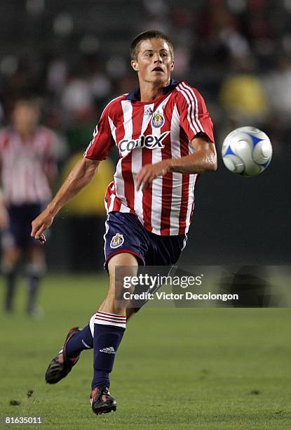 Justin Braun of CD Chivas USA breaks in alone on goal against Real Salt Lake in the second half during their MLS game at the Home Depot Center on...