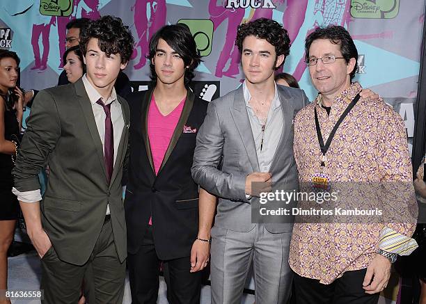 Musicians Nick Jonas, Joe Jonas, Kevin Jonas from the band Jonas Brothers and Gary Marsh, President of Entertainment Disney Chanels Worldwide attend...