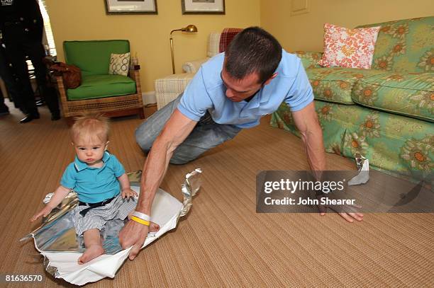 Ryan Sutter and his son Max attend the Lab Series Skincare for Men Fathers Day Luncheon at the Oceana on June 2, 2008 in Santa Monica, California.