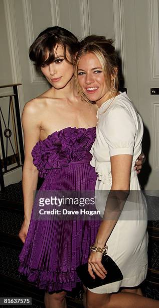 Actresses Keira Knightly and Sienna Miller arrive at the Private VIP Party for the 'Edge of Love', at the Berkley Hotel June 19, 2008 in London,...