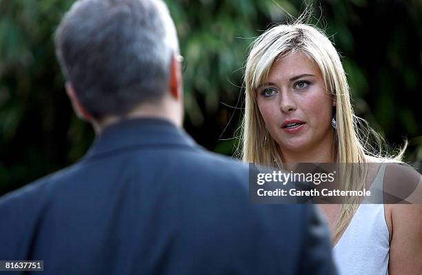 Tennis player Maria Sharapova is interviewed during the Sony Ericsson WTA Tour pre-Wimbledon Player Party at the Kensington Roof Gardens on June 19,...