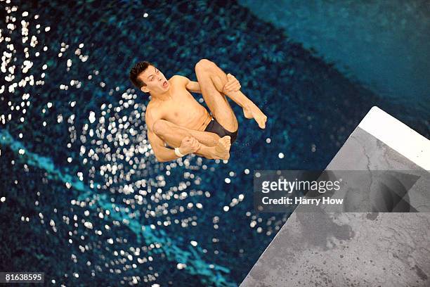 Nick McCrory competes in the senior men platform semifinal during the 2008 USA Diving Olympic Team Trials at the Indiana University Natatorium on...