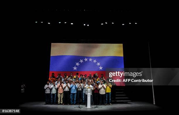 The vice-president of Venezuela's opposition-controlled National Assembly, Freddy Guevara, talks during a meeting in Caracas on July 17, 2017. The...
