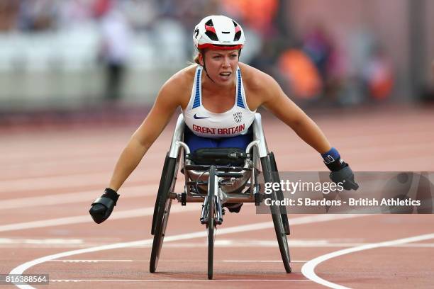 Hannah Cockcroft of Great Britain competes in the Women's 800m T34 Final during Day Four of the IPC World ParaAthletics Championships 2017 London at...
