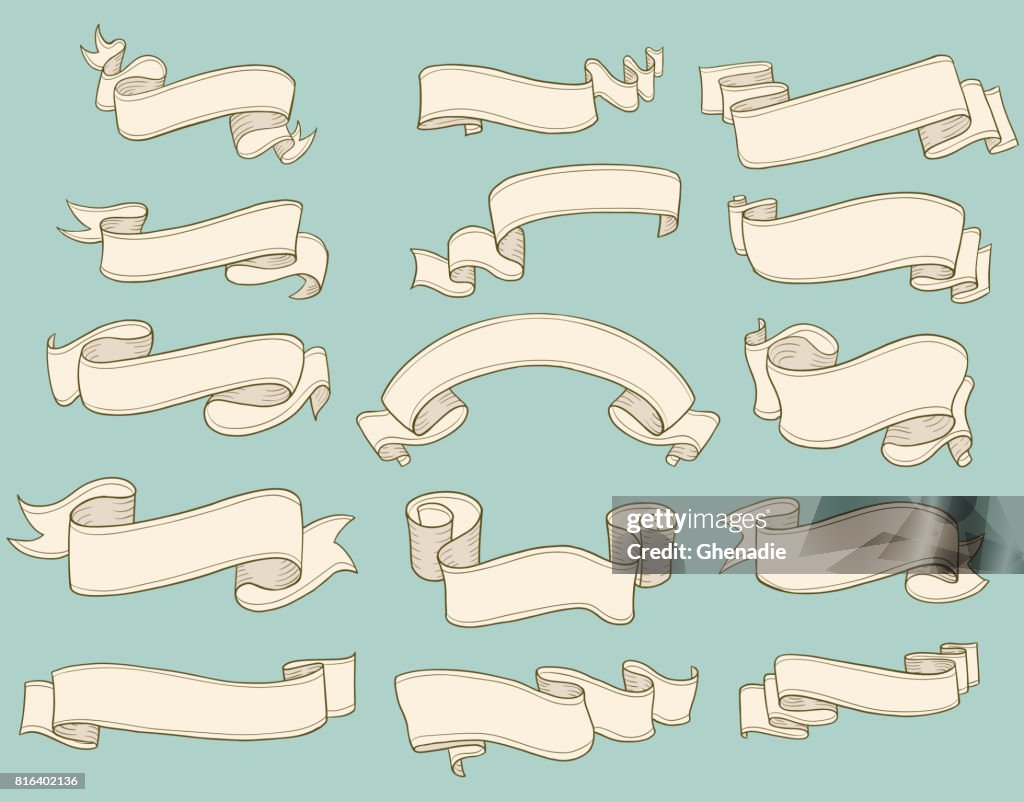 Conjunto de cintas rollos vintage. banners en blanco antiguo vector ilustración