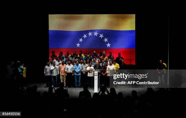 The president and vice-president of Venezuela's opposition-controlled National Assembly, Julio Borges and Freddy Guevara respectively, and other...