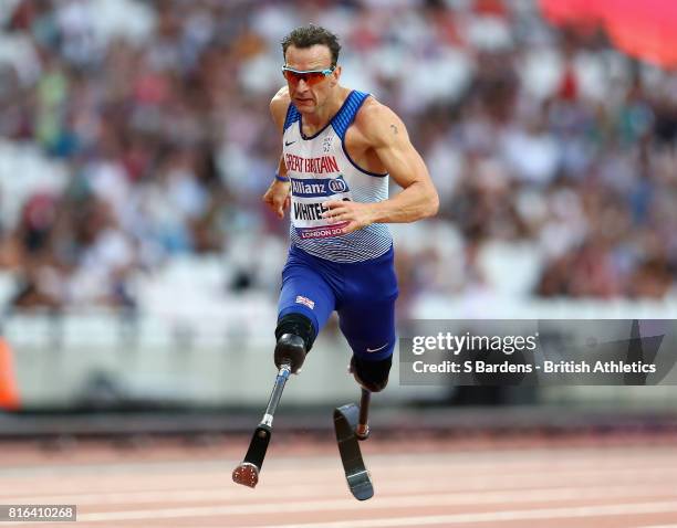 Richard Whitehead of Great Britain competes in the Men's 100m T42 Final during Day Four of the IPC World ParaAthletics Championships 2017 London at...