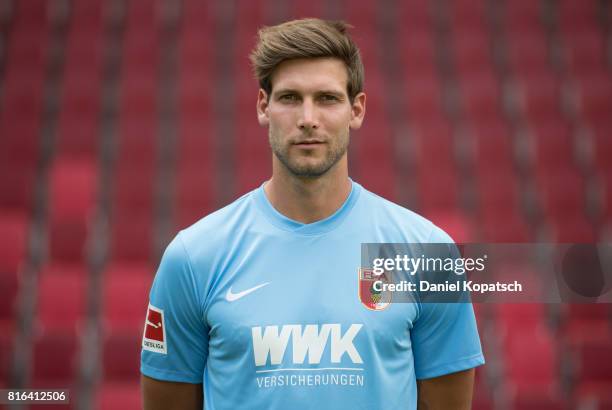 Fabian Giefer of FC Augsburg poses during the team presentation at WWK Arena on July 17, 2017 in Augsburg, Germany.