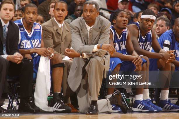 Head coach Louis Orr of the Seton Hall Pirates looks on during a college basketball game against the Georgetown Hoyas at MCI Center on January 29,...