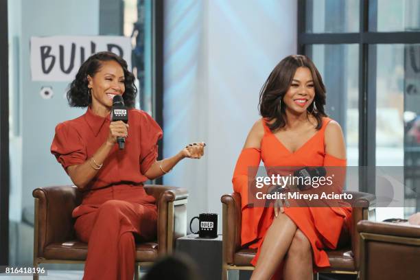 Actresses Jada Pinkett Smith and Regina Hall visit Build to discuss the film "Girls Trip" at Build Studio on July 17, 2017 in New York City.