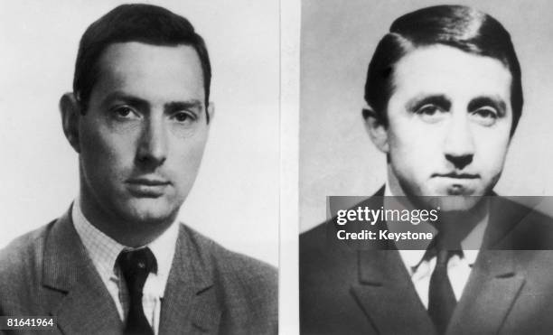 Photos issued by Scotland Yard, 27th August 1963, of great train robbers Bruce Reynolds and Roy James in the aftermath of the 2.6 million pound train...