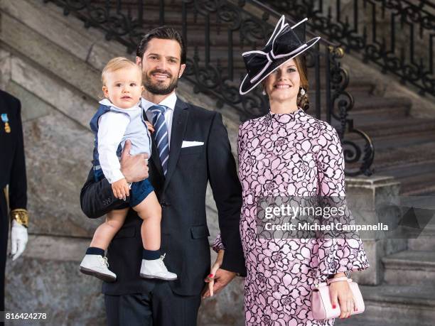 Prince Carl Philip of Sweden, Prince Alexander of Sweden and Princess Sofia of Sweden arrive for a thanksgiving service on the occasion of The Crown...