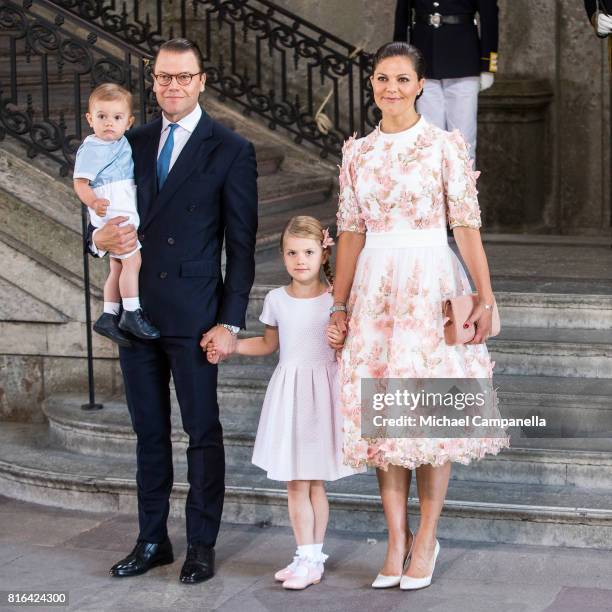 Crown Princess Victoria of Sweden, Prince Oscar of Sweden, Princess Estelle of Sweden and Prince Daniel of Sweden arrive for a thanksgiving service...