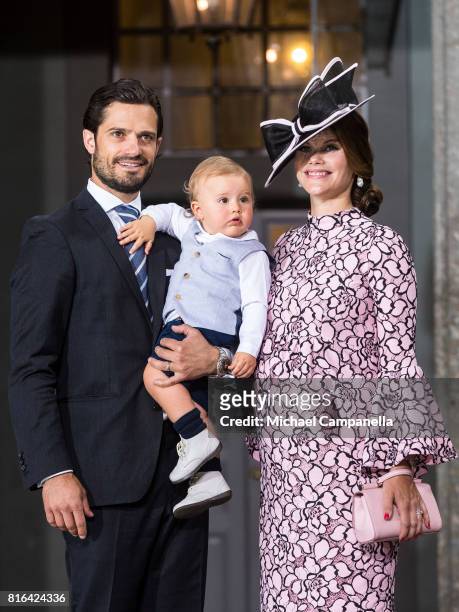 Prince Carl Philip of Sweden, Prince Alexander of Sweden and Princess Sofia of Sweden depart after a thanksgiving service on the occasion of The...