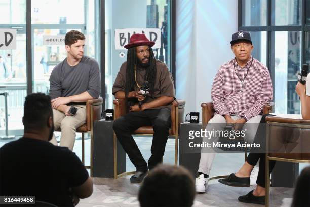 Filmmaker Jason Zeldes, poet Donte Clark and producer Russell Simmons visit Build to discuss the film, "Romeo Is Bleeding" at Build Studio on July...