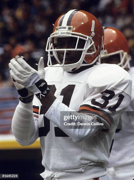 Cleveland Browns cornerback Frank Minnifield during player introductions before the Browns 24-20 victory over the New England Patriots on October 6,...