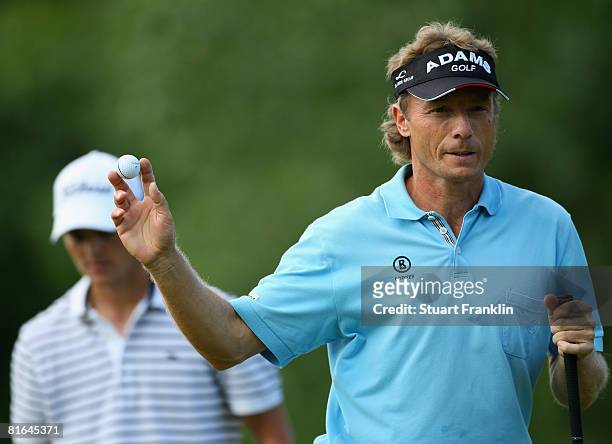 Bernhard Langer of Germany reacts to his putt on the 13th hole during the second round of The BMW International Open Golf at The Munich North...