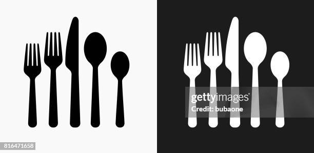 utensils icon on black and white vector backgrounds - spoon stock illustrations