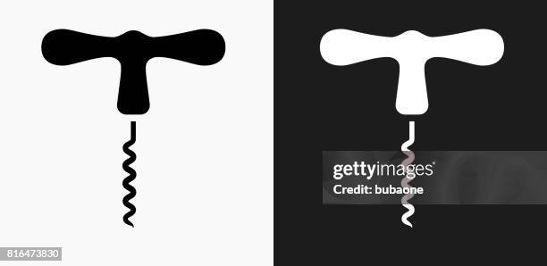 cork screw icon on black and white vector backgrounds - bottle opener white background stock illustrations