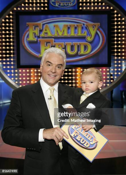 Host John O'Hurley and his 18 month old son William on the set of Family Feud on June 20, 2008 at KTLA in Los Angeles, California.