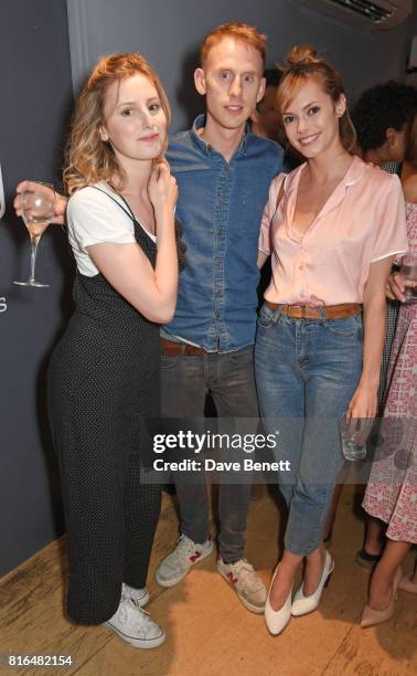 Laura Carmichael, Robert Emms and Hannah Tointon attend the press night party for "Twilight Song" at The Park Theatre on July 17, 2017 in London,...