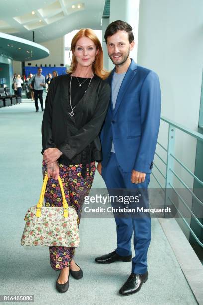 Esther Schweins and Franz Dinda attend the '#weiles2017ist' reception and closing ceremony at Bundeskanzleramt on July 17, 2017 in Berlin, Germany..
