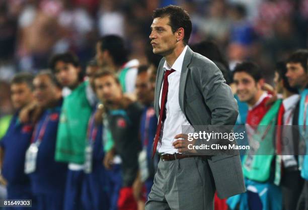 Slaven Bilic coach of Croatia looks on during the UEFA EURO 2008 Quarter Final match between Croatia and Turkey at Ernst Happel Stadion on June 20,...