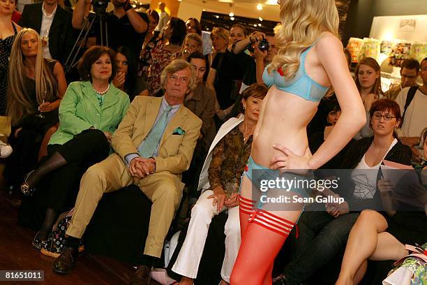 Model wears part of the latest collection of lingerie and swimsuit by Agent Provocateur at the Galleries Lafayette on June 20, 2008 in Berlin,...