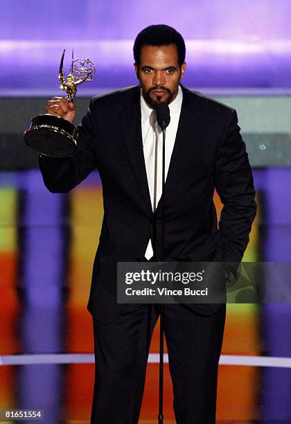 Actor Kristoff St. John accepts the award for Outstanding Supporting Actor in a Drama Series during the 35th Annual Daytime Emmy Awards held at the...