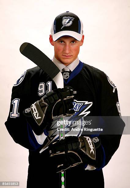 First overall pick, Steven Stamkos of the Tampa Bay Lightning poses for a photograph after being selected in the 2008 NHL Entry Draft at Scotiabank...