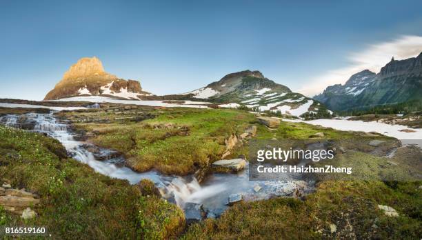 reynolds mountain at logan pass, glacier national park - logan pass imagens e fotografias de stock