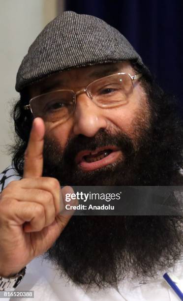 Hizbul Mujahideen chief Syed Salahuddin speaks during an exclusive interview in Islamabad, Pakistan on July 11, 2017.