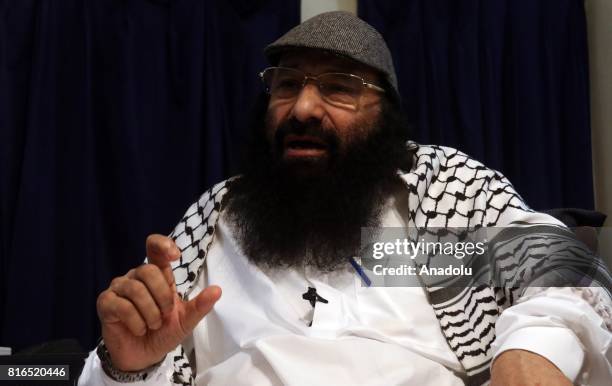 Hizbul Mujahideen chief Syed Salahuddin speaks during an exclusive interview in Islamabad, Pakistan on July 11, 2017.