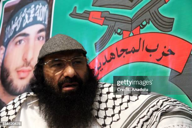 Hizbul Mujahideen chief Syed Salahuddin speaks during an exclusive interview in Islamabad, Pakistan on July 11, 2017.