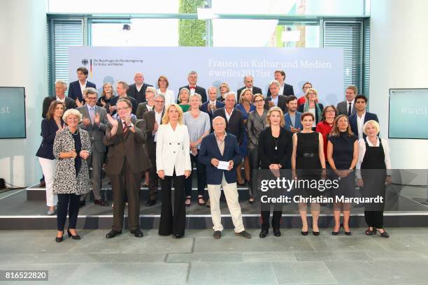 Group photo of the members of the round table 'Women In Culture And Media' including Monika Gruetters, Maria Furtwaengler, Volker Schloendorff, and...