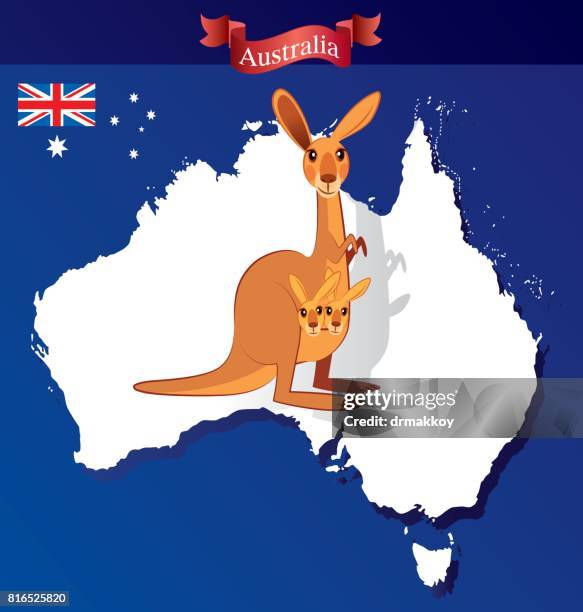 australia and kangaroo - uluru rock stock illustrations