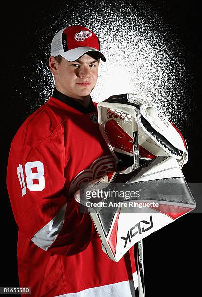 30th overall pick, Thomas McCollum of the Detroit Red Wings poses for a portrait at the 2008 NHL Entry Draft at Scotiabank Place on June 20, 2008 in...