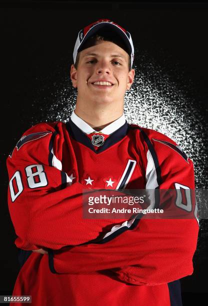 27th overall pick, John Carlson of the Washington Capitals poses for a portrait at the 2008 NHL Entry Draft at Scotiabank Place on June 20, 2008 in...