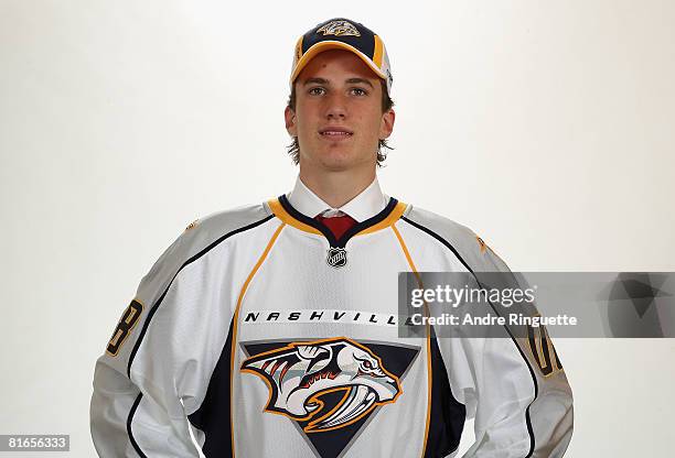 38th overall pick, Roman Josi of the Nashville Predators poses for a portrait at the 2008 NHL Entry Draft at Scotiabank Place on June 21, 2008 in...