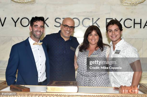 Founder of World Emoji Day Jeremy Burge, Director Tony Leondis, Producer Michelle Raimo Kouyate and Actor Jake T. Austin ring The Closing Bell Of The...