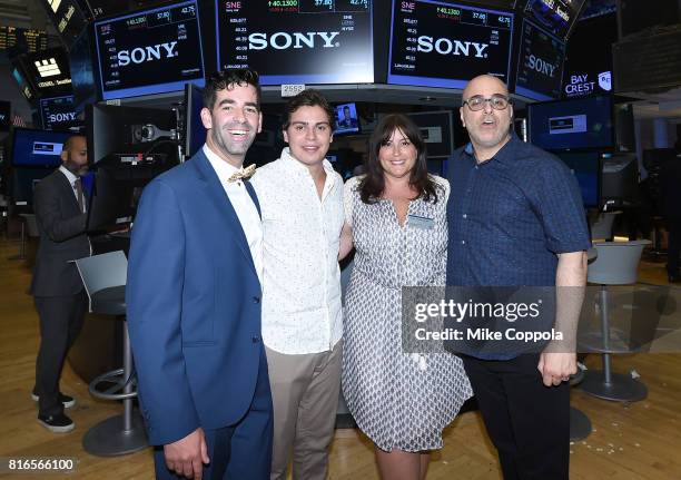 Founder of World Emoji Day Jeremy Burge, Actor Jake T. Austin, Producer Michelle Raimo Kouyate and Director Tony Leondis ring The Closing Bell Of The...