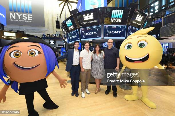 Founder of World Emoji Day Jeremy Burge, Actor Jake T. Austin, Producer Michelle Raimo Kouyate and Director Tony Leondis ring The Closing Bell Of The...