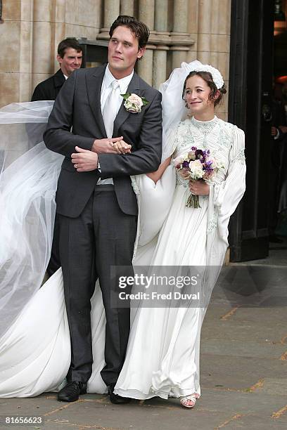 Jack Macdonald and Leah Wood at their wedding at Southwark Cathedral on June 21, 2008 in London, England.