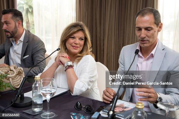 Kike Calleja, Terelu Campos and Manuel Bandera attend the presentation of the new book 'Frente Al Espejo' on July 17, 2017 in Malaga, Spain.