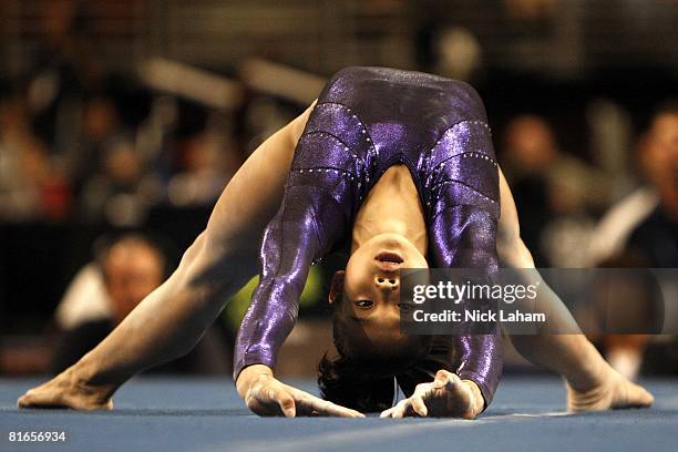 Ivana Hong competes in the floor exercise during day two of the 2008 U.S. Olympic Team Trials for gymnastics at the Wachovia Center on June 20, 2008...