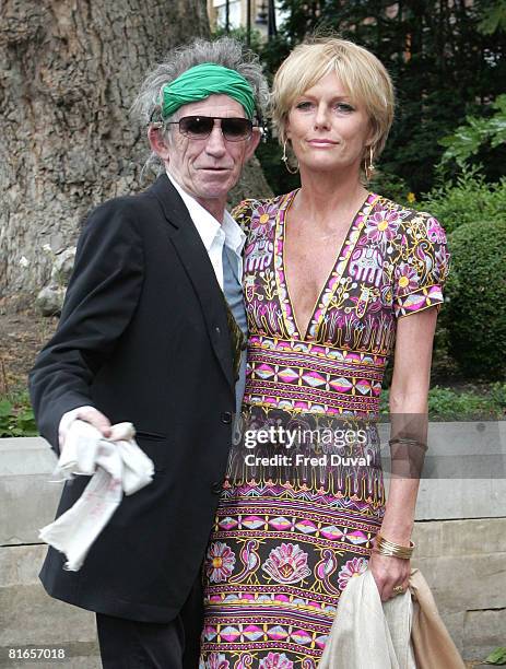 Keith Richards and Patti Hansen attend Leah Wood and Jack Macdonald's wedding at Southwark Cathedral on June 21, 2008 in London, England.